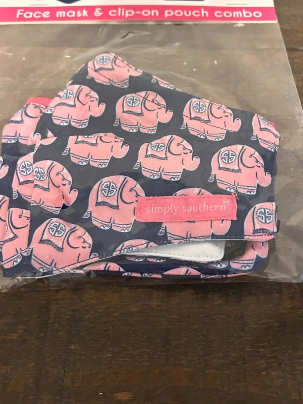 Simply Southern Pink & Blue Elephant Mask and Zipper Pouch Set
